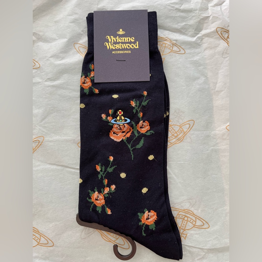 Vivienne Westwood Socks Sz M flowers Navy